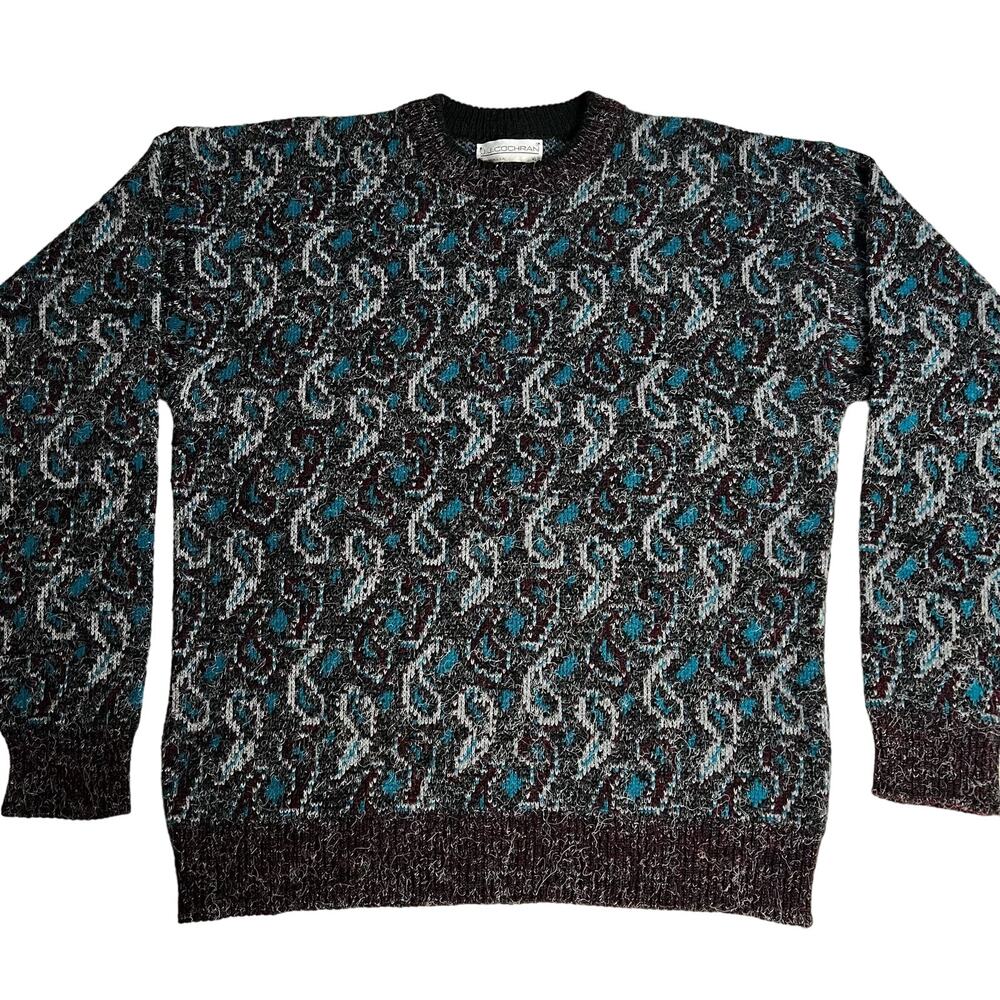 J.J. Cochran Vintage men’s paisley crewneck Sweater size Large gray blue